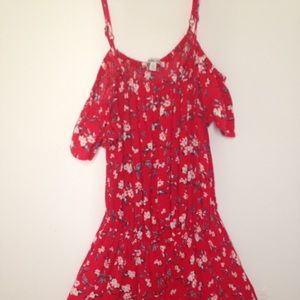 Red floral romper